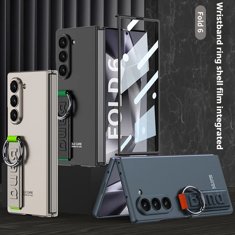 Custodia rigida in PC con retro in vetro satinato per Samsung Galaxy Z Fold 6 5 con cinturino ad anello_voghion.com