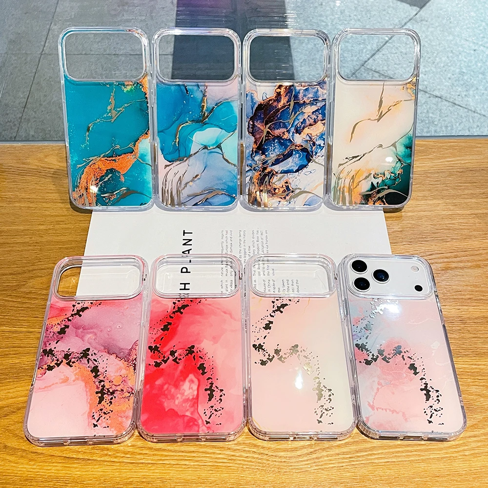 Luxuriöse Glas-Marmor-Handyhülle für iPhone 17, 16, 15, 14, 13, 12, 11, Pro Max, stoßfeste Acryl-Rückseite – Detail 1