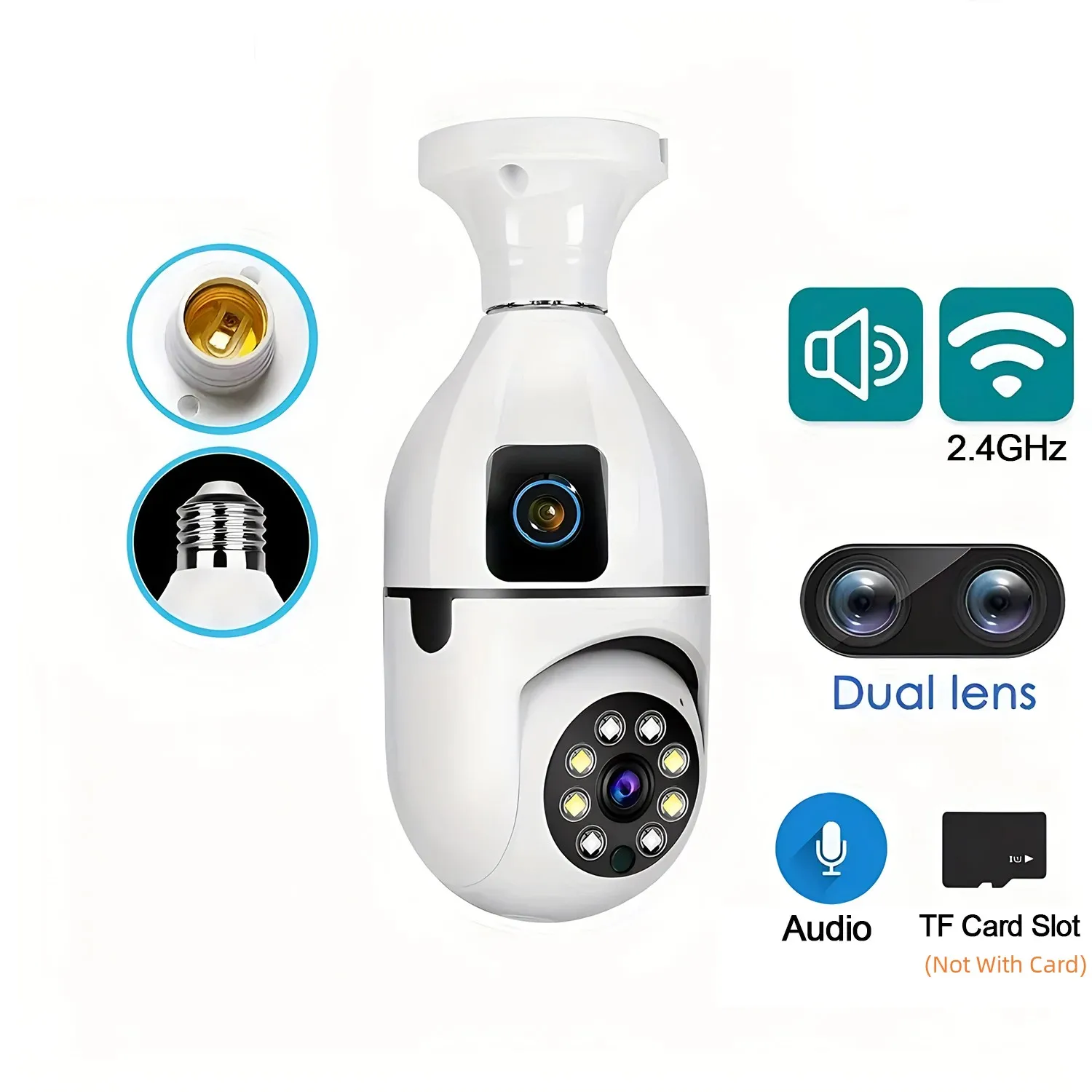 2MP E27 Bulb Surveillance Dual Lens Camera Night Vision Full Color Automatic Human Track Security Monitor Wifi Camera 6
