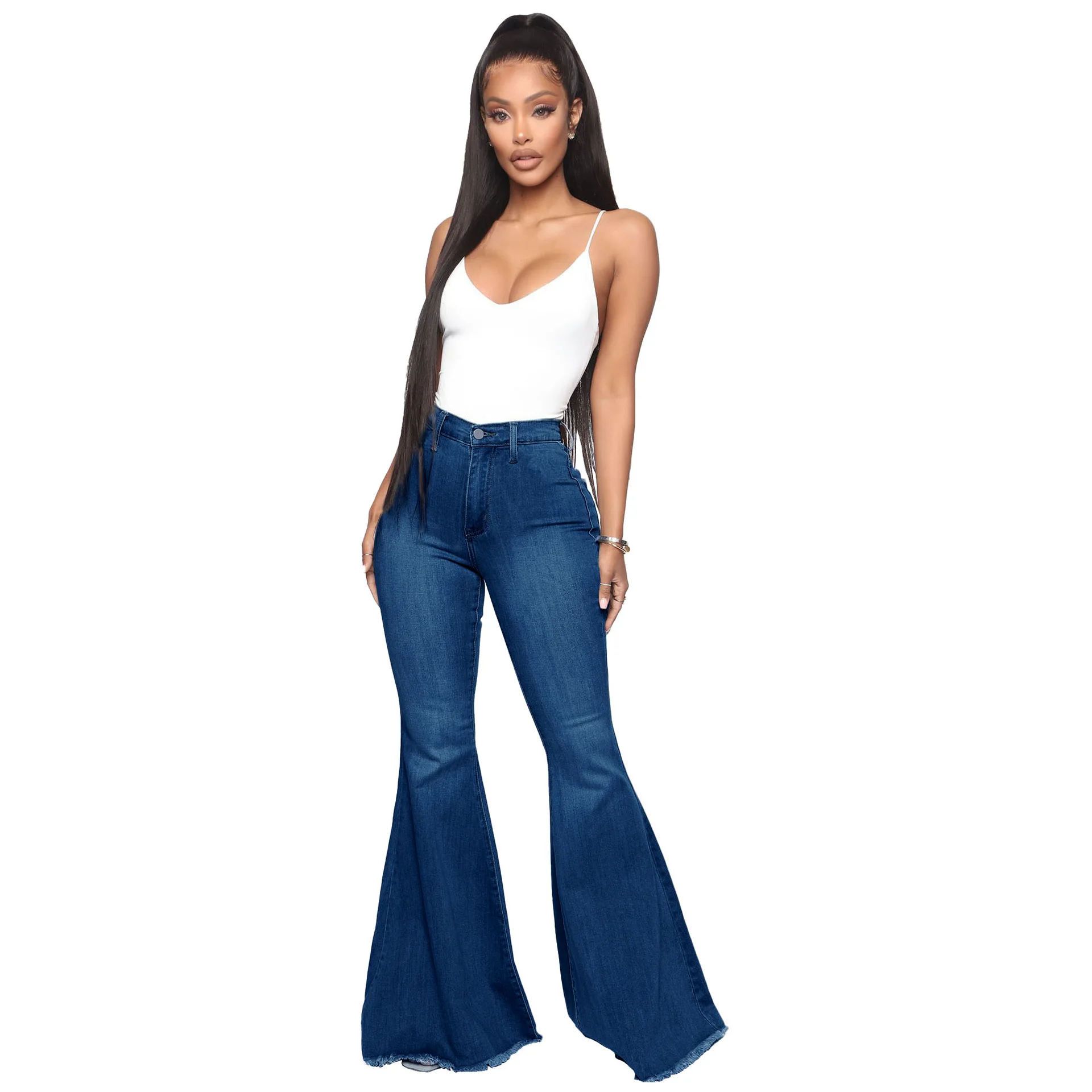 leather pants Tilorraine 2022 European and American fashion high waist versatile slim elastic denim flared pants  jeans woman  wide leg jeans cargo pants