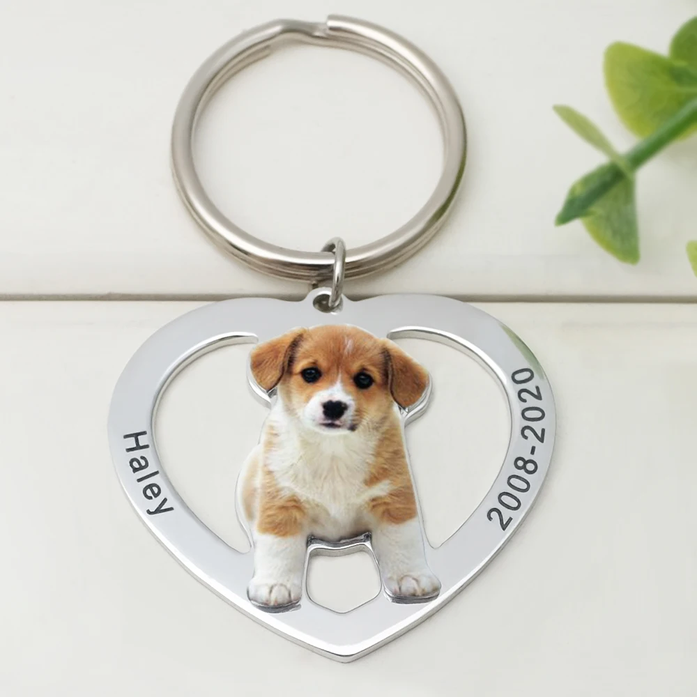 

Personalized Photo Keychain Custom Heart Picture Key Chain Dog Cat Key Ring Birthday Pet Lover Gift Keepsake Memory Jewelry