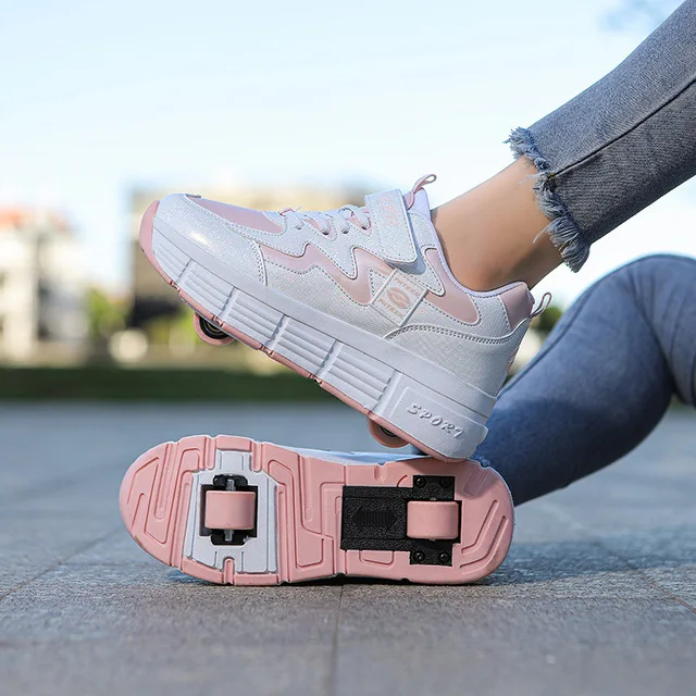 Chaussures À Roulettes Pour Enfants, Baskets À 2 Roues, Blanches