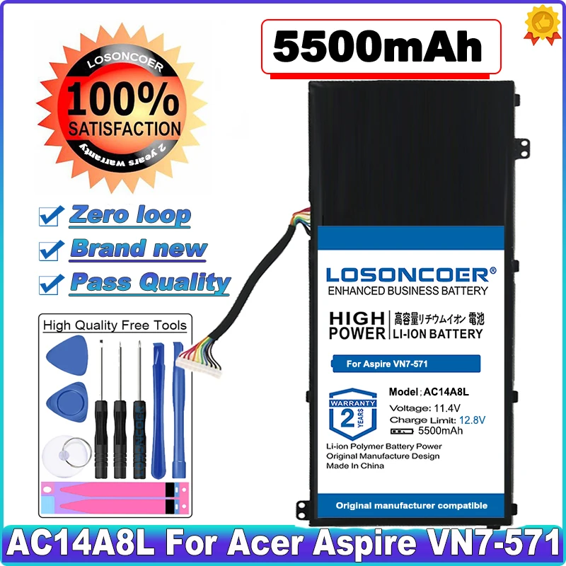 Laptop Accu AC14A8L KT.0030G.001 11.4V 4605mAh Voor Acer Aspire Nitro V15 & VN7 Serie