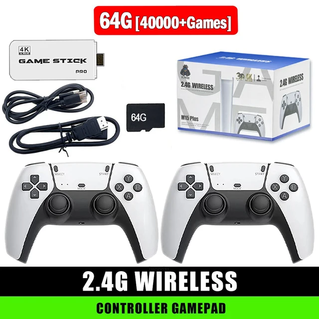 M15 4K TV Game Stick 64GB Built-in 3/40000+ Retro Games Console with Wireless Gamepads, Supports 20+ Simulators for HD TV Gaming 8