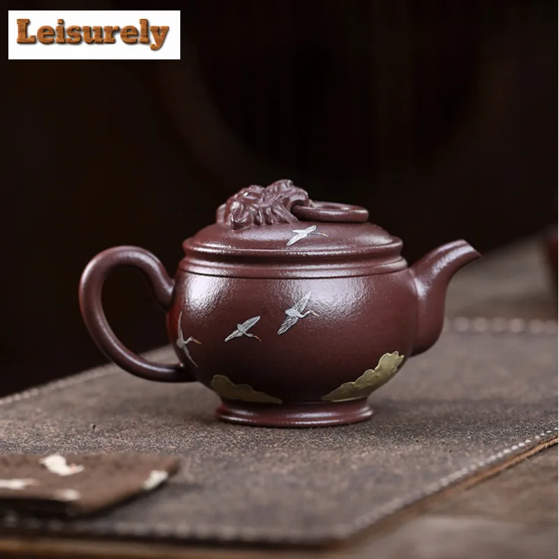 300ml Boutique Yixing Purple Clay Teapots Handmade Lion Pot Raw Ore Purple Mud Kettle Zisha Tea Set Decoration Craft Tableware