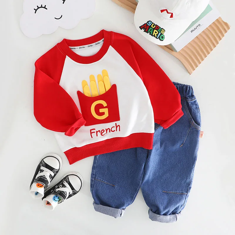 

Spring Autumn Children Clothing Sets Long Sleeve T-shirt+Denim Pants 2Pcs Suits For Girls Boy Cotton Toddler Baby Casual Outfits