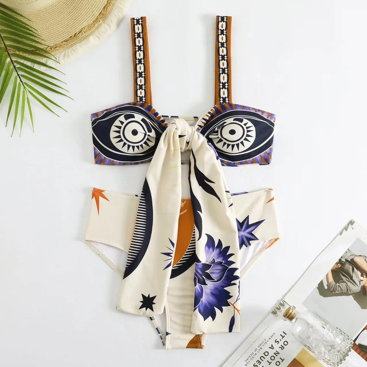 3Pcs Sets Vintage 2024 Women Swimwear Two Piece Sexy Bikini Swimsuits +Sarong Bandage Designer Bathing Suit Summer Beach Wear