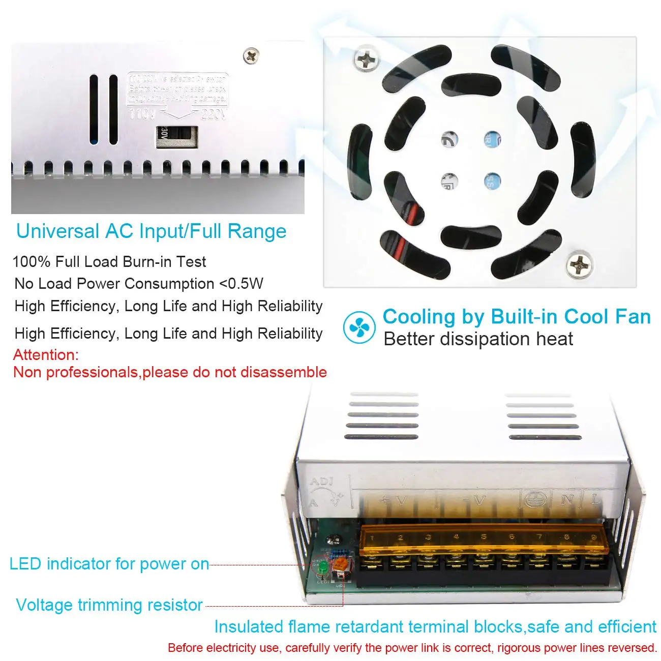 LED 전원 어댑터 조명 변압기 AC 110V-220V DC 5V 12V 24V 스위칭 전원 공급 장치 1A 2A 3A 5A 10A 20A 30A LED 드라이버