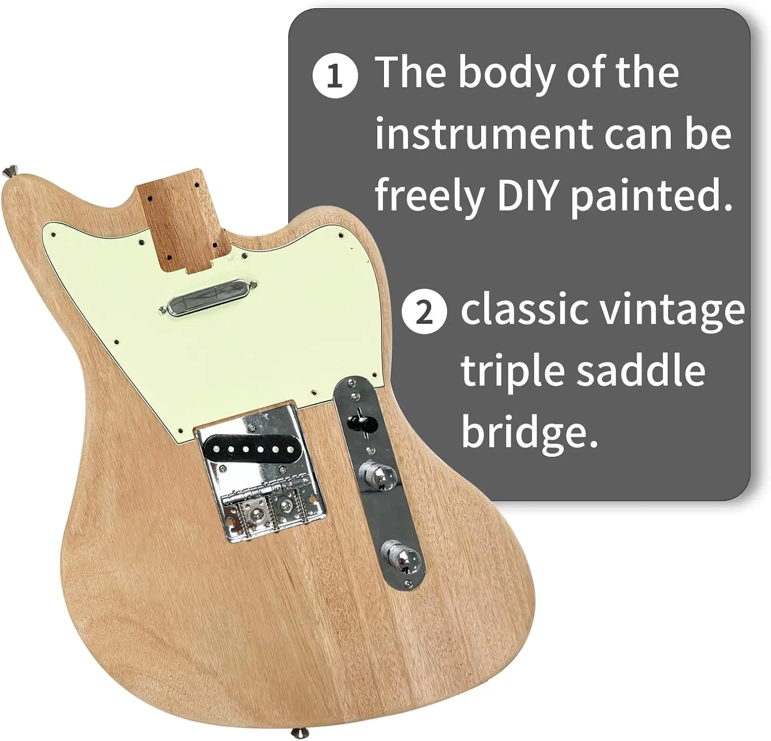 Censtar DIY Electric Guitar Kit Mahogany Body and Neck Rosewood Fretboard Unfinished Uncut DIY Guitar Kit Build Your