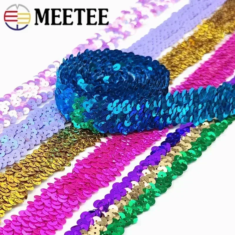 30mm Sequin Lace Ribbon Stretch Fabric Laces Trim for Clothes Elastic Band DIY Sewing Decoration Accessories 2/5/10Meters