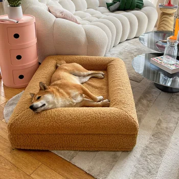 Custom Luxury Large Washable Orthopedic Waterproof Memory Foam Boucle Pet Dog Bed Pet Beds Removable Cover
