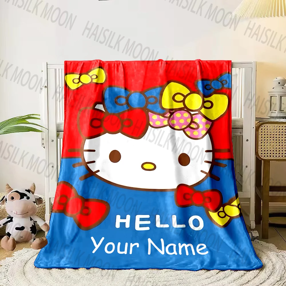 (Memo U Name) 1PC Hello Kitty Printed Blanket Can Be Custom with Name, Soft and Warm, Suitable for Home, Office, Camping,Car