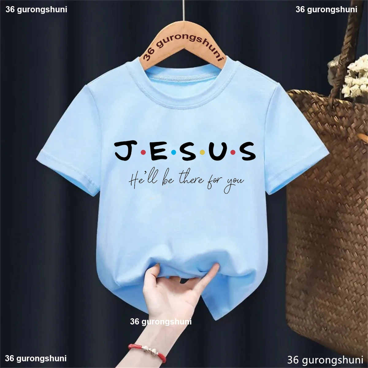 2024 Jesus I Will Be There For You Letter Print T Shirt For Girls/Boy Summer Kids Clothes Black/Pink/Red/Blue/Gray/White T-Shirt 2