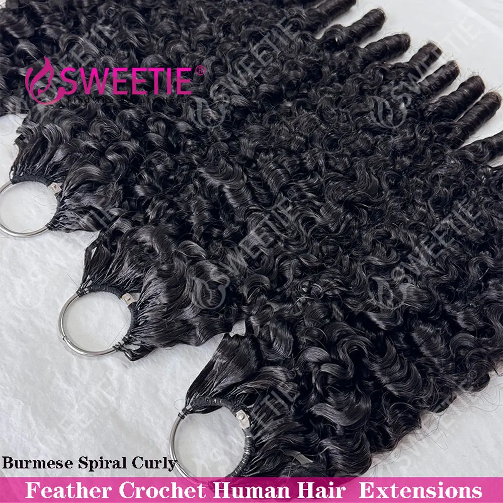 12A Burmese Pixie Curly Crochet Human Hair Knots Feather Crochet Hair Extensions Cambodian Curly Braiding Hair 100% Human Hair 2