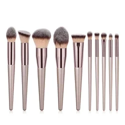 Luxurious Champagne Makeup Brush Set for Women - Complete Beauty Tools Collection (10 pcs)