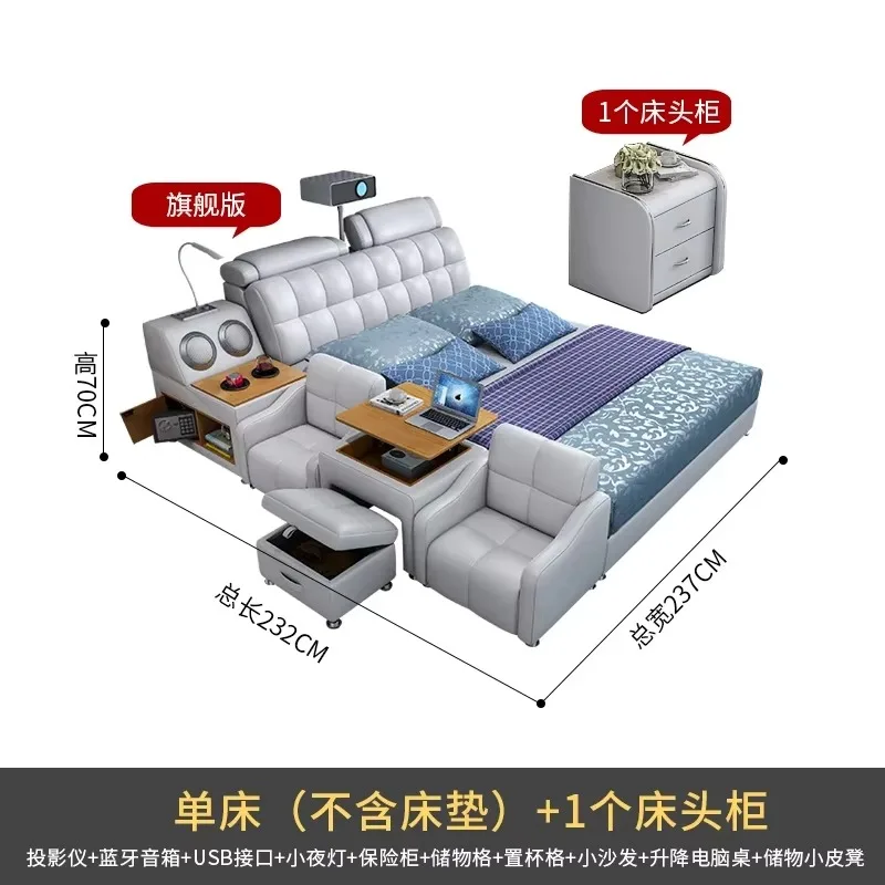 Letto Matrimoniale di Lusso Multifunzionale con Contenitore e Testiera Grande, Misura King Size, Mobili Lozko Sypialniane