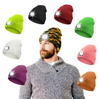 Winter Men Beanie Hat with LED Light Rechargeable Knitted Hat for Woman Cap Night Running Fishing Riding Sports Teenager Beanies 3