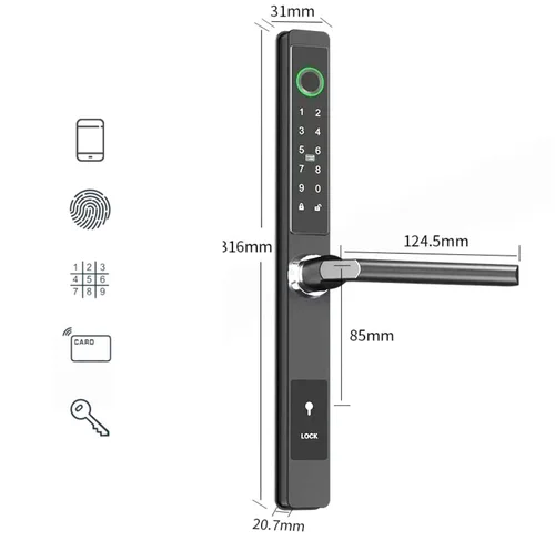 TTLock 앱 컨트롤 슬림 디자인 지문 비밀번호 슬라이딩 도어, 알루미늄 도어 스마트 도어락 3