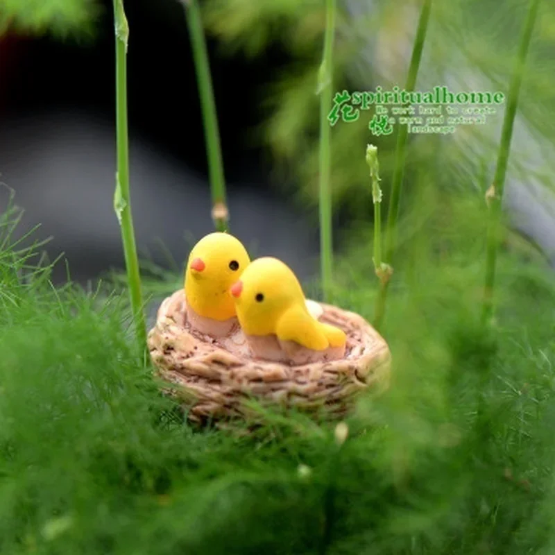 Charming Fairy Garden Resin Figurine Set with Birds and Mini Nest