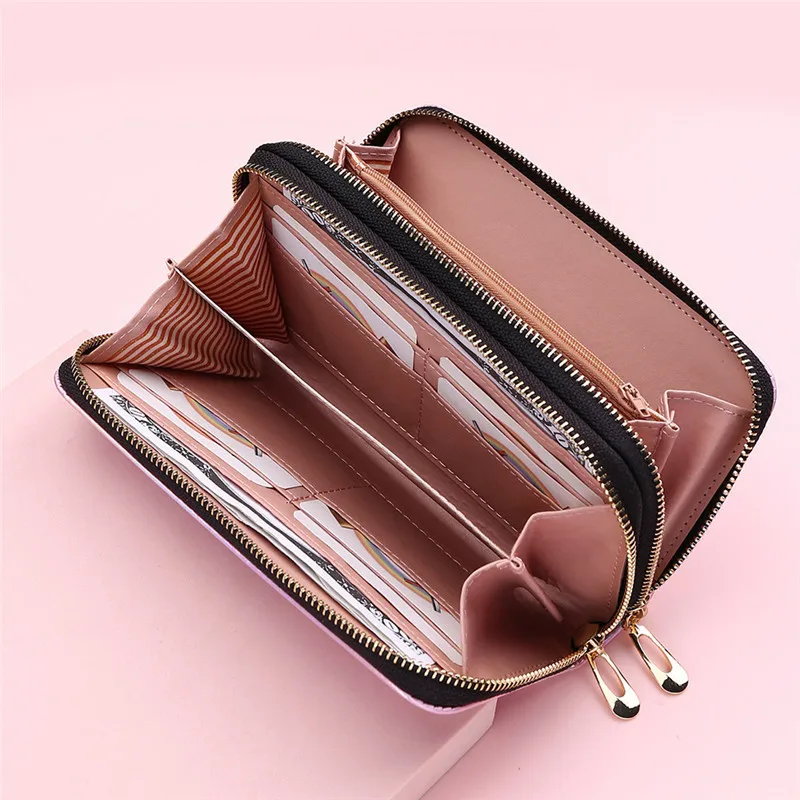 Double Zipper Women's Long Wallet Female Laser Soft PU Leather Coin Clutch Bag Large Capacity Business Card Holder New Arrival 6