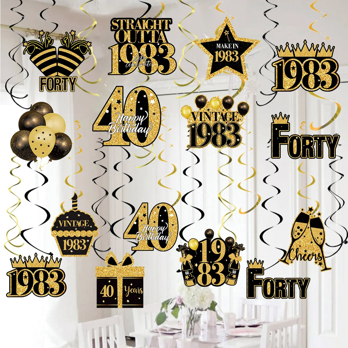 40 ° Anno Compleanno Decorazione Spirale 1Set Ciondolo Festa Di Compleanno Ciondolo Happy 40 Birthday Party Decor Adul'S