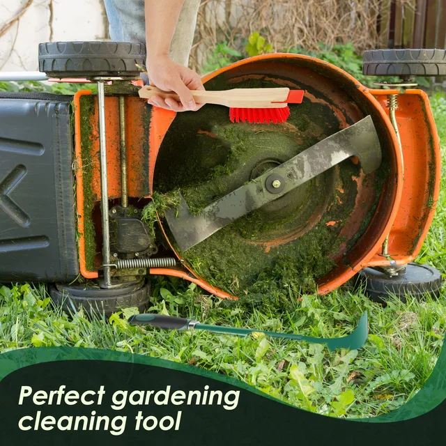Mower Deck Scraper Deck Cleaner Tool with Stiff Bristle Brush Lawn Mower Longhandle Maintenance Scraper Cleaning Tool for Garden 3