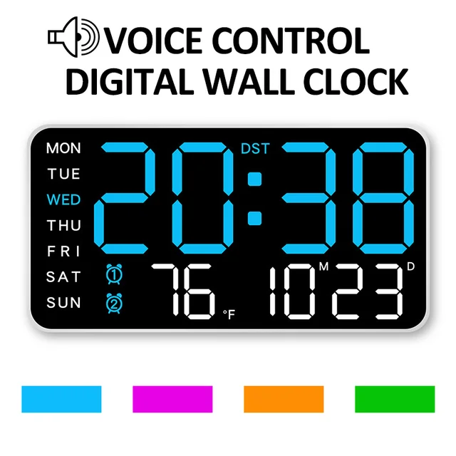 Large Digital Wall Clock Temp Date Week Display Remote Control USB Powered Table Clock Wall-mounted Dual Alarms LED Clocks 1