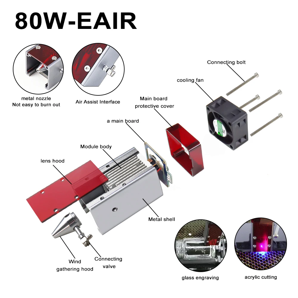 Zbaitu 80w Módulo de Cabeça do Laser Mais Novo Módulo do Laser do Diodo para o Cnc Enagraving Máquina Compressor de ar Foco Ajustar Deslizante - Image 4