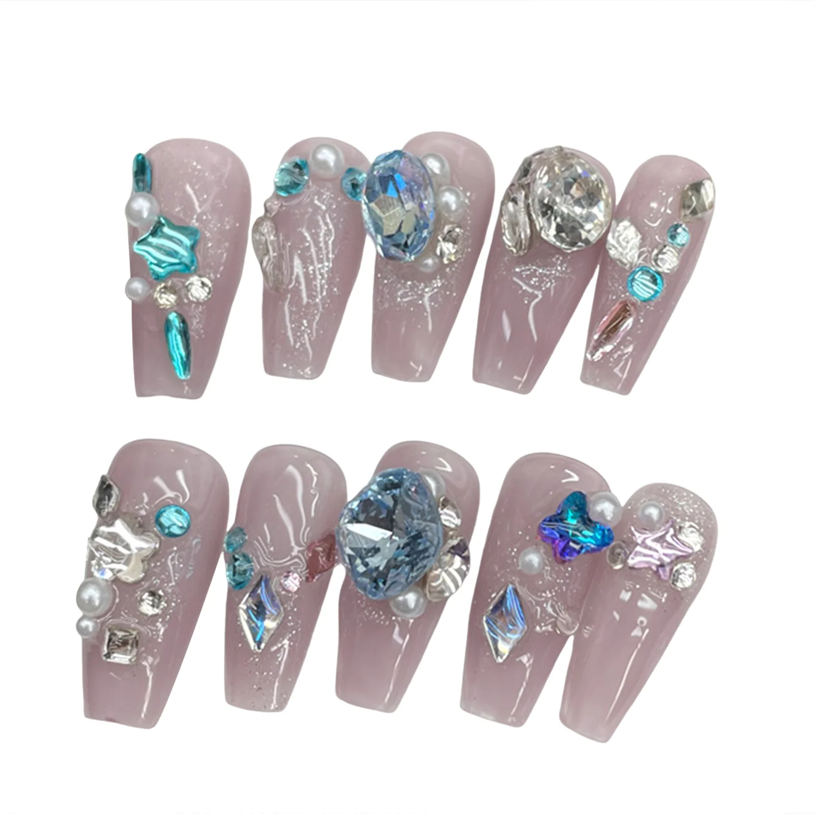 

Pink Fake Nails with Rhinestone Decor Long Lasting Safe Material Waterproof False Nails for Manicure Lovers and Beauty Bloggers