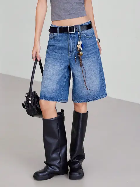 Short en jean cinq pièces de style rétro américain pour femme – Collection été printemps 2025, taille haute, coupe ample, amincissant 3