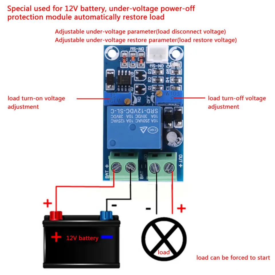 12V Battery Low Voltage Cut off Automatic Switch On Recovery Protection Module image 6