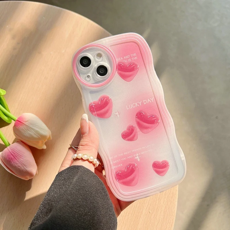 Colored Love Heart Marble Pattern Wavy TPU Phone Case Cover