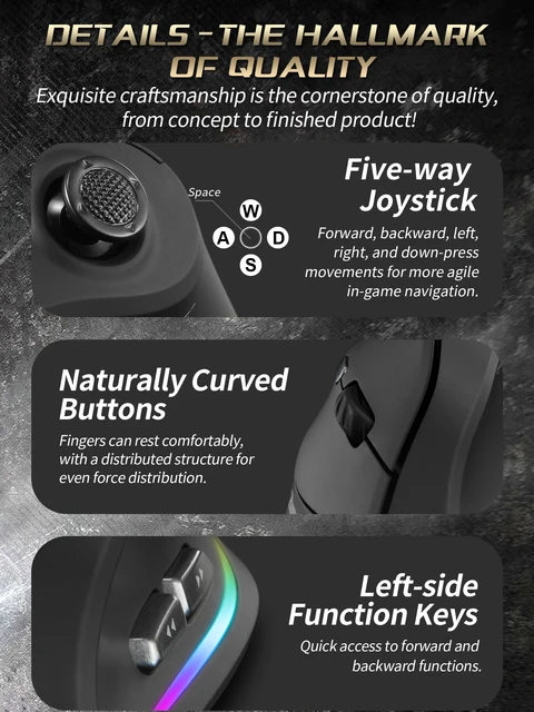 Souris Verticale Gaming RGB – Filaire/Sans Fil, 24000 DPI, Joystick & Boutons Programmables 3