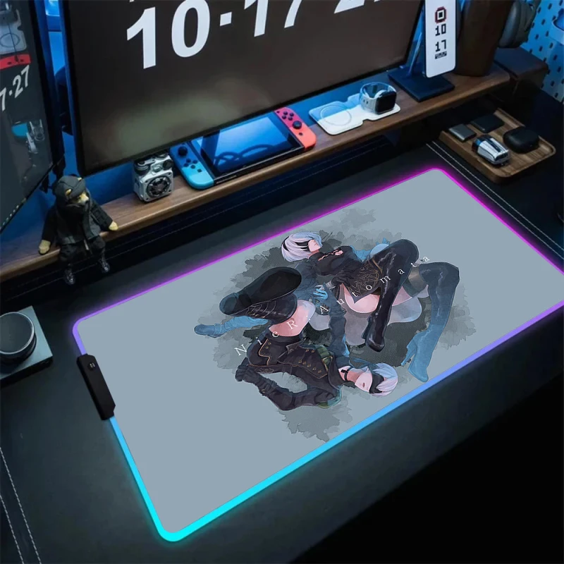 

Game NieR Automata 2b LED Gaming Mouse Pad Large Desk Mat PC Gamer Non-slip Mousepad RGB Luminous Cool Mouses Mats With Backlit
