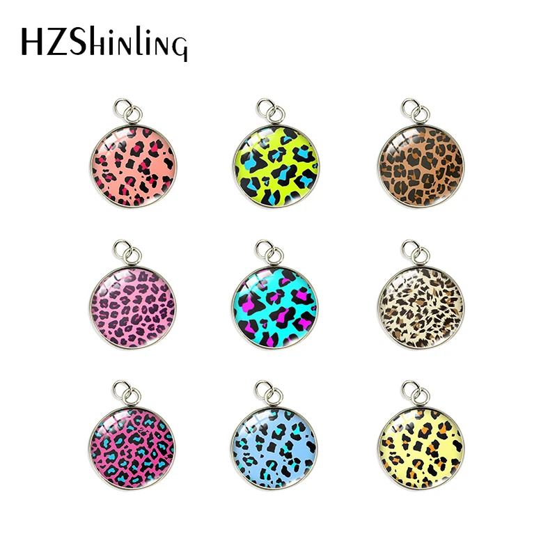 

2023 Newm Arrival Fashion Colorful Leopard Print Jewelry Round Glass Dome Pendant Handmade 14mm 20mm Charms Pendants