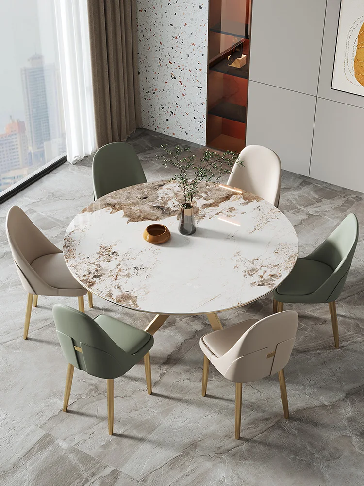 Round Dining Room Hexagon Marble Dining Table Light Luxury Marble