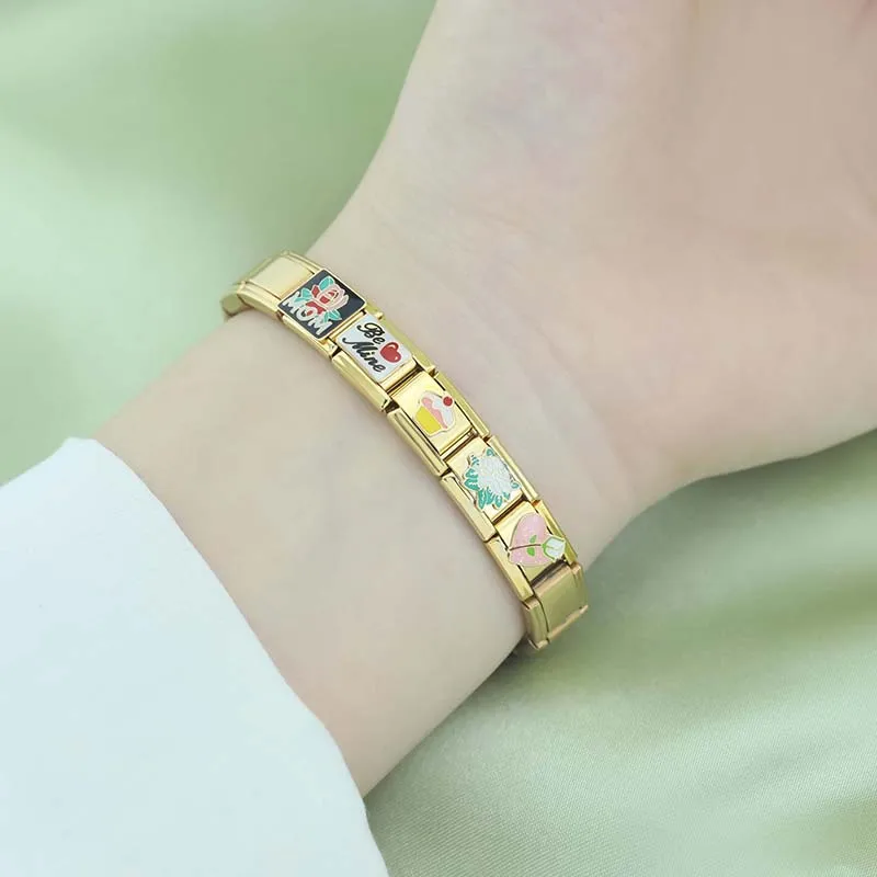 Hapiship 2024 Women Be Mine Flower Mom Guitar Phone Italian Charms Links Fit 9mm Stainless Steel Bracelet Making Jewelry DJ101