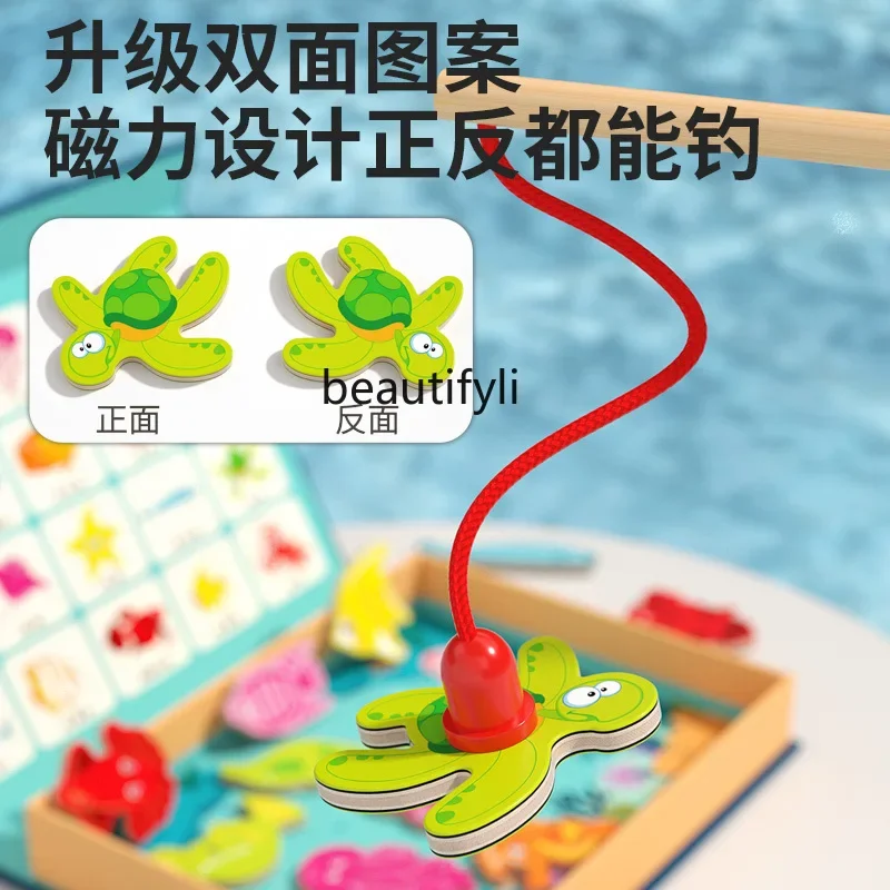 Magnetic two fishing rods for children, boys and girls 1 to 3 years old, early education 0 puzzle, wooden