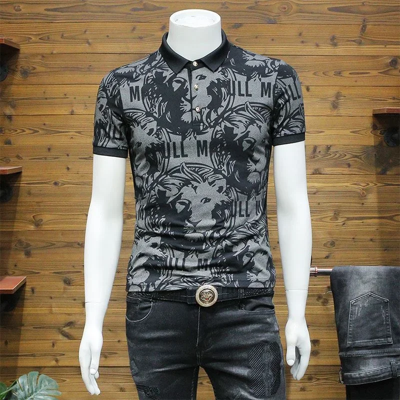 

Футболка-поло мужская облегающая с принтом, х/б