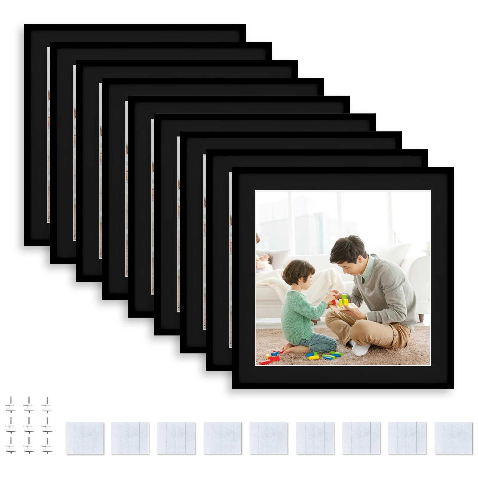 Happy Reunion 8x8 Picture Tiles | Mix Tiles Picture Frames Stick on Wall |  Photo Tiles Peel and Stick Picture Frames as Gallery Wall Frame Set (White