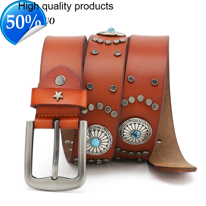 

Brand luxury buckle belt Personality punk Metal parts really leather Trend designers for cinto masculino couro