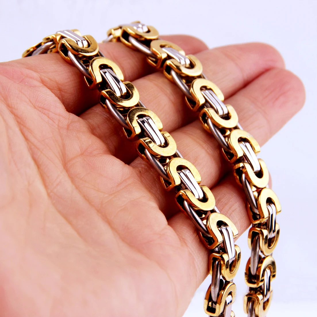 

Any Length 6/8/11mm Wide High Quality Gold Silver Color Stainless Steel Flat Byzantine Chain Necklace Jewelry Gift