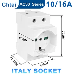 Italy AC30 Power 35mm Din Rail Modular Industrial Socket Adapter, 10A/16A, 250V, CE Certified (Italy Socket.)