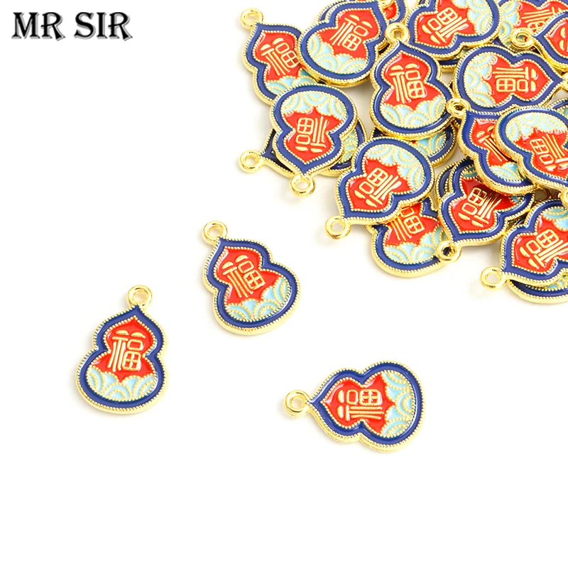 

10pcs Chinese Fu Lucky Mascot Charms Enamel Double Sided Good Luck Colorful Pendants for Jewelry Handmade DIY Accessories Crafts