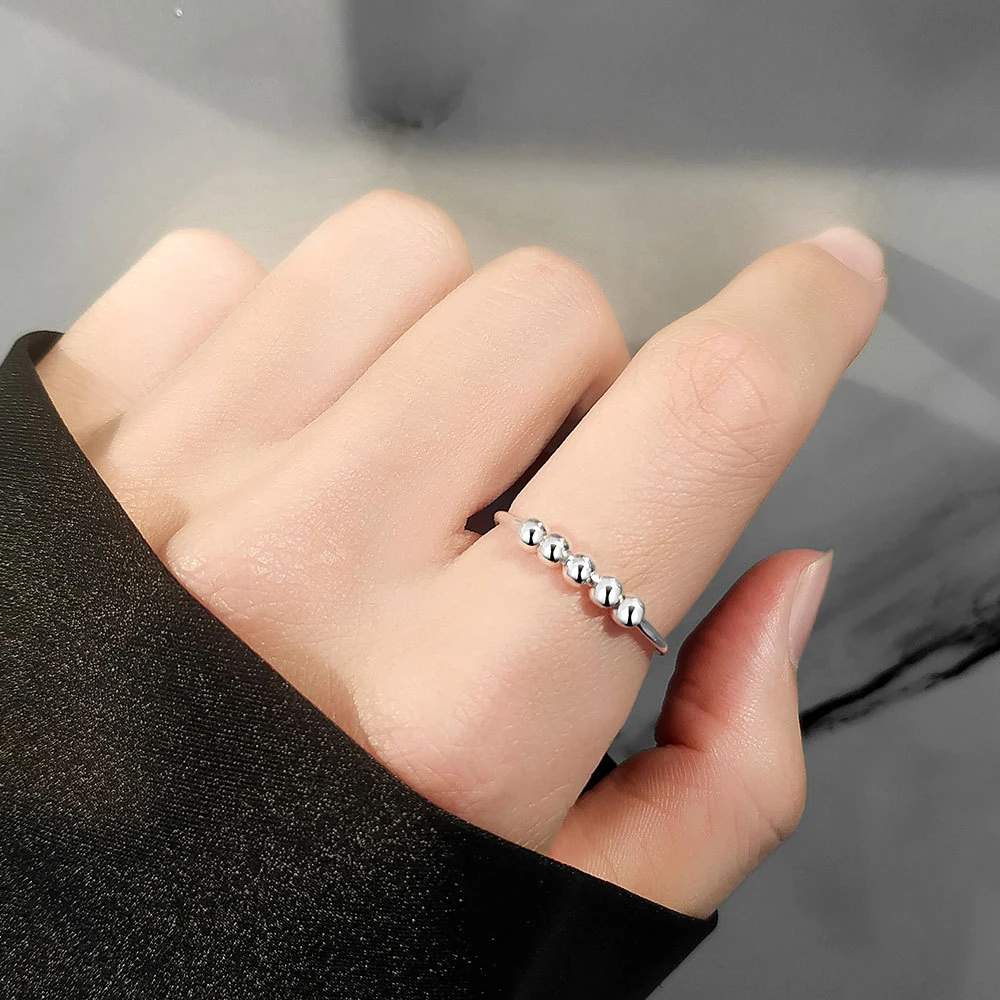 KASANIER S925 Sterling Silver U Shape Fidget Rotate Freely Beads Spiral Rings For Women Men Anxiety Antistress Spiral Beads Gift 6