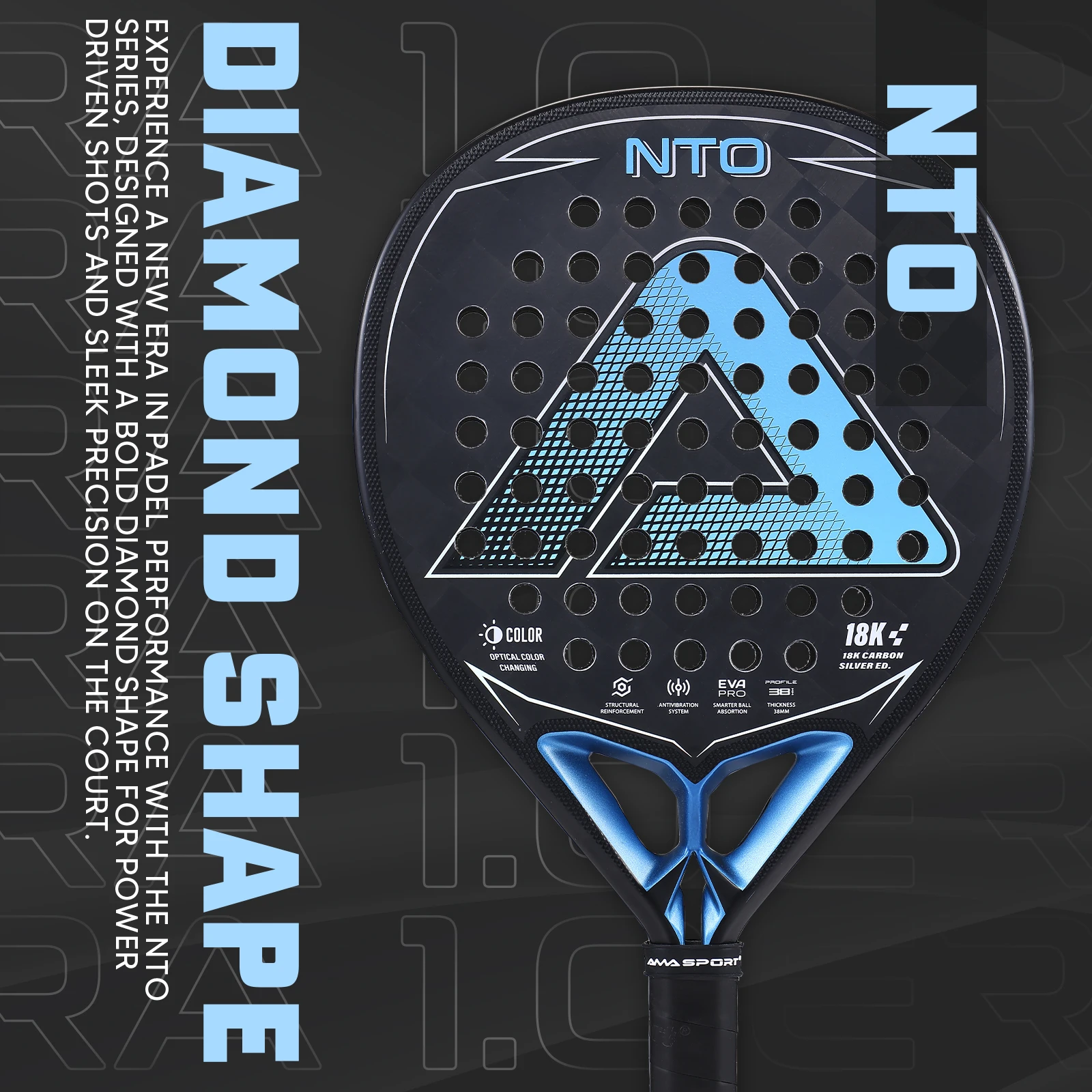 1~2Pcs Pink/Blue 18K Carbon Faces Padel Racket Diamond Shape With Anti-Vibration System,Optical Color Changing Pala de Padel