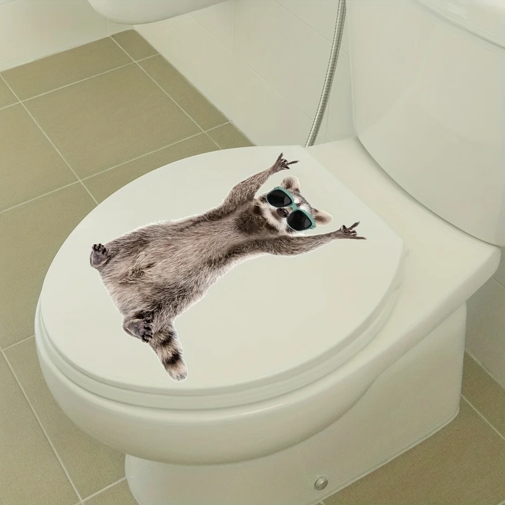 Cartoon Funny Raccoon Toilet Lid Decal Waterproof WC Door Sticker Removable Self-Adhesive Decor Household Stickers S339