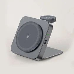 15W Magnetic Foldable Fast Wireless Charging Station and Phone Stand (Grey)