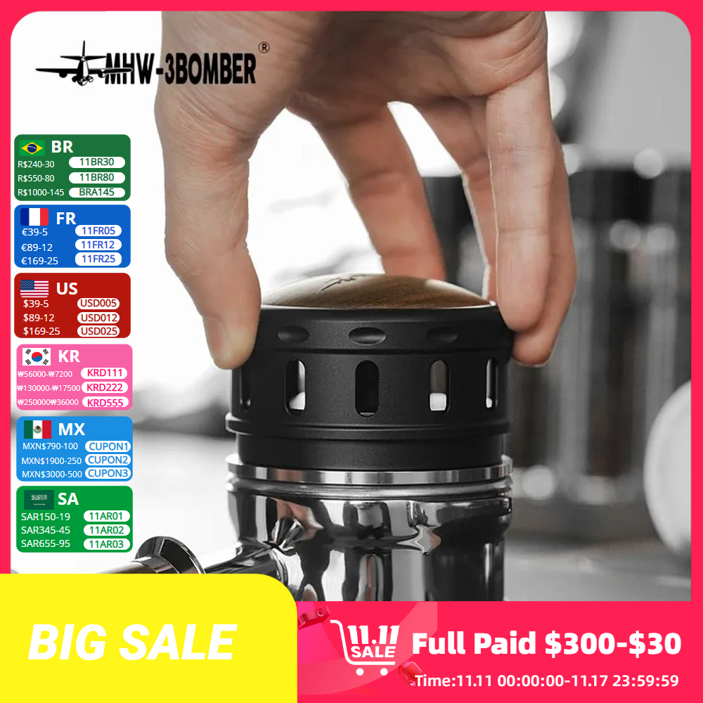 MHW-3BOMBER 51/53.35/58.35mm Coffee Distributor Gravity Adaptive Espresso Distributor with Air Hole Cyclone Base Barista Tools