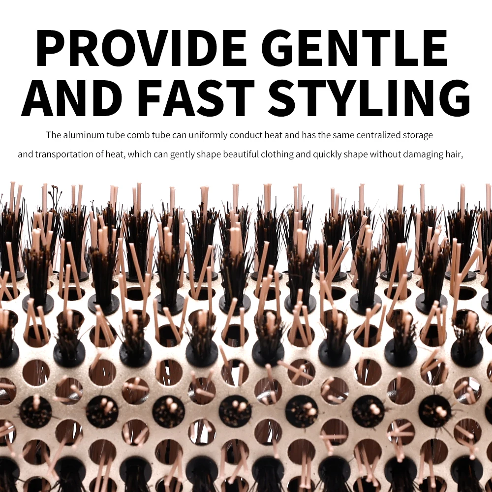 Description Picture 3 of itemNew Handle Round Rolling Brush Straight Twill Hair Comb Boar Bristle Round Barrel Hair Curling Brush Hairdressing Styling Tool